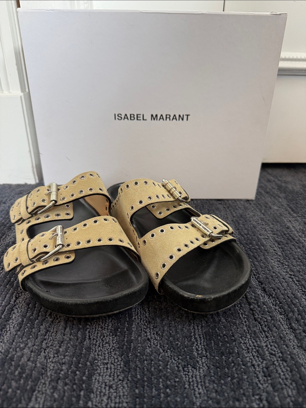 Isabel Marant Beige Studded Double-Buckle Slides